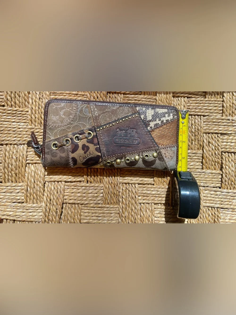 Vintage Y2K Coach Patchwork Wallet with Brass Hardwear